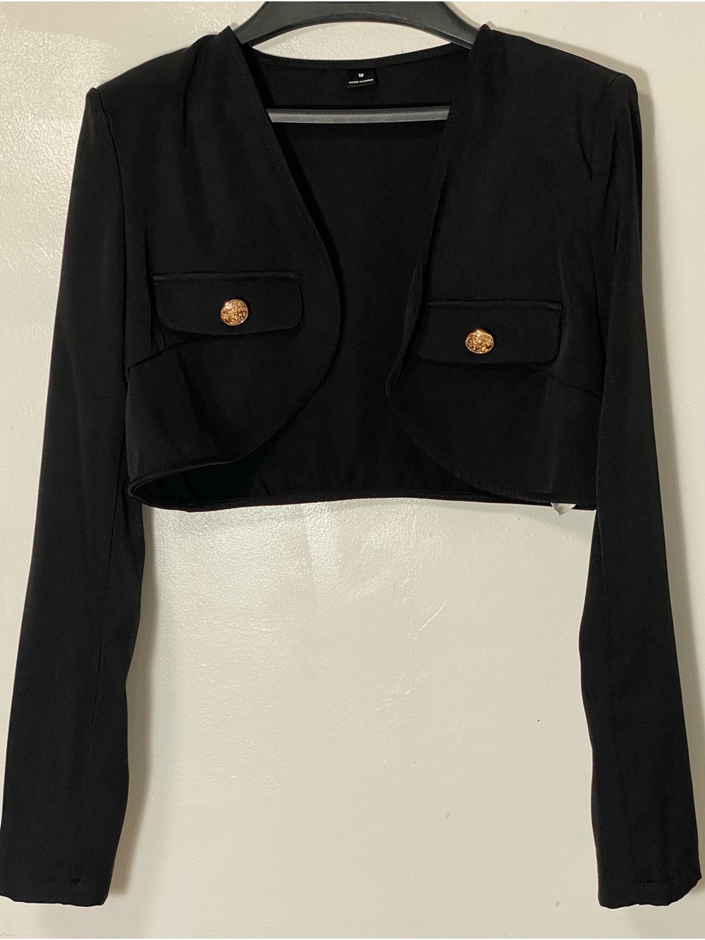 SHEIN Black Cropped Blazer with Gold Buttons
